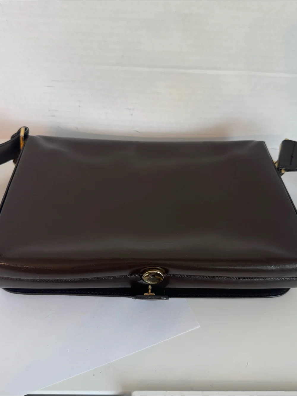 Authentic Christian Dior Large Shoulder Purse Bag Dark Brown Leather Structured